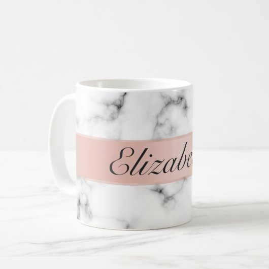 Feinmarmor mit Rose-Goldstreifen-Monogramm Kaffeetasse (Vorderseite Links)