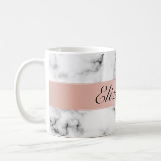 Feinmarmor mit Rose-Goldstreifen-Monogramm Kaffeetasse (Links)