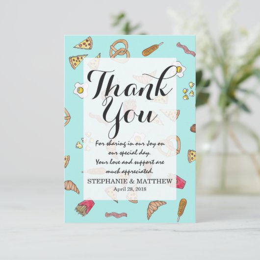 Feinschmecker AquaFarb Illustration Pizza Fries Ba Dankeskarte (Stehend Vorderseite)