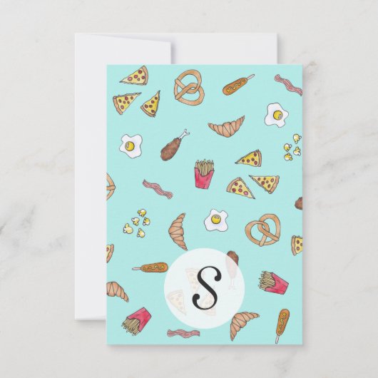 Feinschmecker AquaFarb Illustration Pizza Fries Ba Dankeskarte (Rückseite)