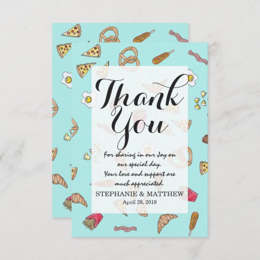 Feinschmecker AquaFarb Illustration Pizza Fries Ba Dankeskarte (Vorne/Hinten)