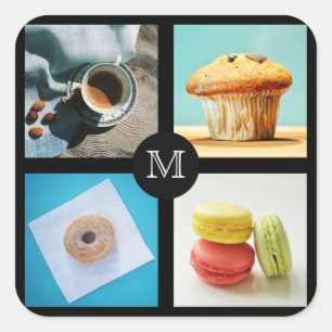 Feinschmecker-Aufkleber für Monogramm 2 Quadratischer Aufkleber