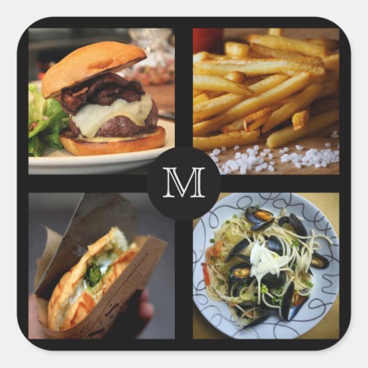 Feinschmecker-Aufkleber für Monogramm 4 Quadratischer Aufkleber (Vorderseite)