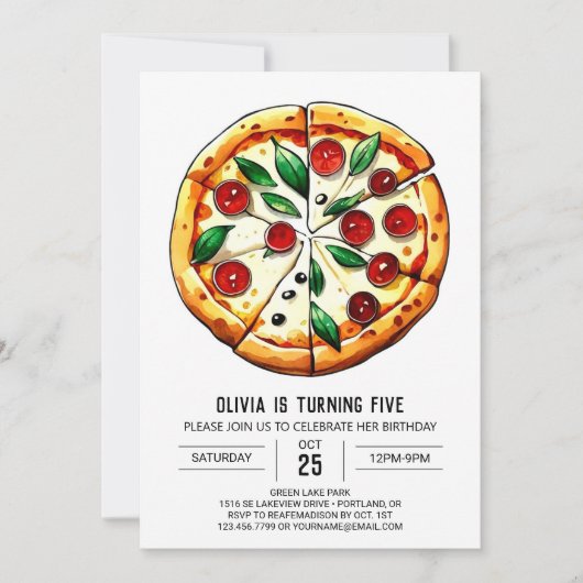 Feinschmecker Editable Pizza Birthday Einladung (Vorderseite)