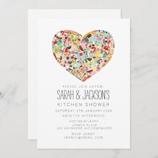 Feinschmecker-Herz-Küchen-Tee-Brautparty-Party Einladung (Vorne/Hinten)