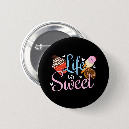 Feinschmecker Life is Sweet Baking Quote - Cupcake Button (Vorne & Hinten)