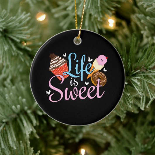 Feinschmecker Life is Sweet Baking Quote - Cupcake Keramik Ornament (Baum)