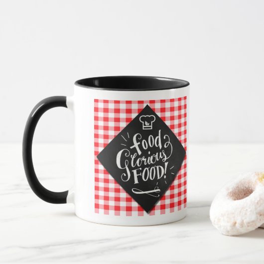 Feinschmecker Lovers Chalkboard Typografy Red Karo Tasse (Mit Donut)