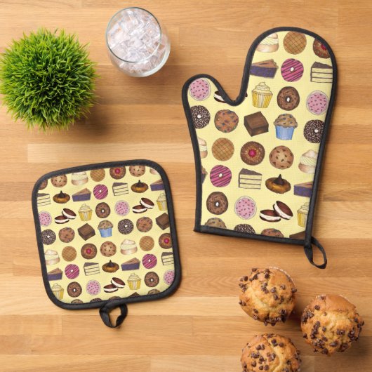 Feinschmecker mit Backwaren Muffin Cake Whoopie Pi Ofenhandschuh & Topflappen-Set (Oben Unten)