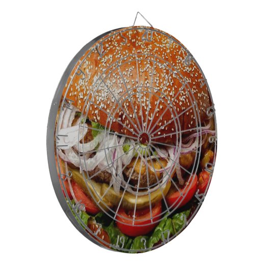 Feinschmecker-Neuheit Käseeburger Hamburger Dartscheibe (Vorderseite Links)