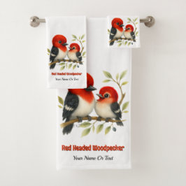Feisty Red-kopfender Woodpecker Badhandtuch Set