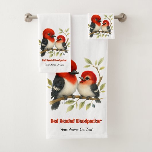 Feisty Red-kopfender Woodpecker Badhandtuch Set (Insitu)