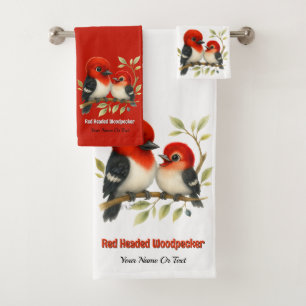 Feisty Red-kopfender Woodpecker Badhandtuch Set