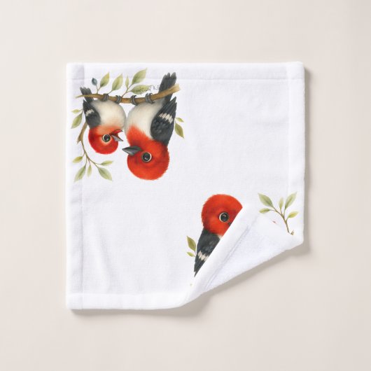 Feisty Red-kopfender Woodpecker Badhandtuch Set (Waschlappen)