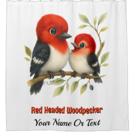 Feisty Red-kopfender Woodpecker Duschvorhang