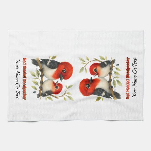 Feisty Red-kopfender Woodpecker Geschirrtuch (Horizontal)