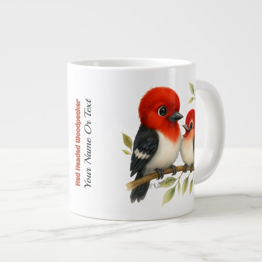Feisty Red-kopfender Woodpecker Jumbo-Tasse (Vorderseite Rechts)
