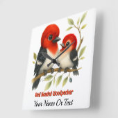 Feisty Red-kopfender Woodpecker Quadratische Wanduhr (Winkel)