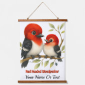 Feisty Red-kopfender Woodpecker Wandteppich Mit Holzrahmen (Vorderseite)
