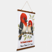 Feisty Red-kopfender Woodpecker Wandteppich Mit Holzrahmen (Gewinkelt)