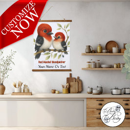 Feisty Red-kopfender Woodpecker Wandteppich Mit Holzrahmen