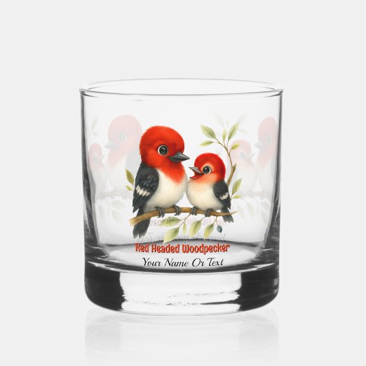 Feisty Red-kopfender Woodpecker Whiskyglas (Rückseite)
