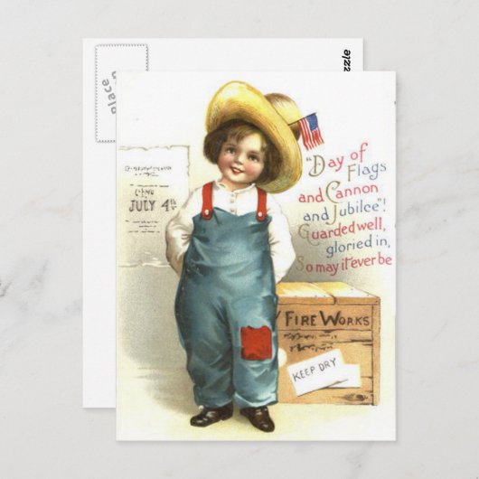 Feld "Child US Flag" Feuerwerk am 4. Juli Postkarte (Vorne/Hinten)