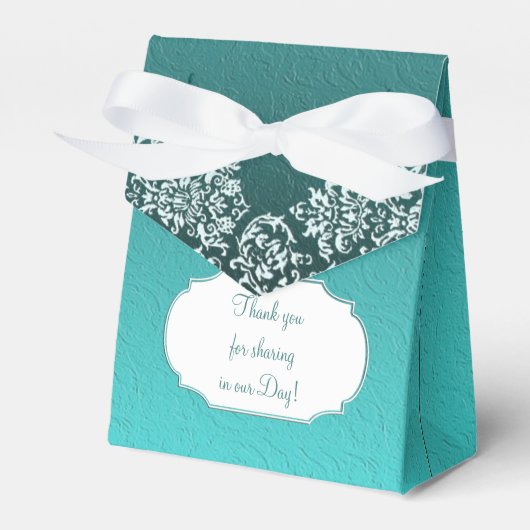 Feld "Damask Turquoise"-Gastgeschenk Hochzeit Geschenkschachtel (Vorderseite)