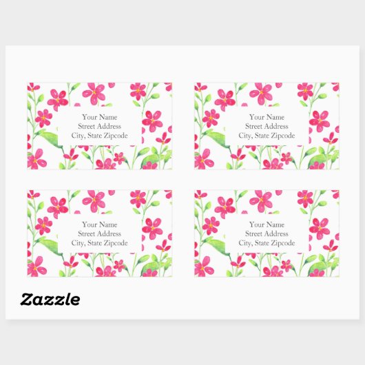 Feld der dunkelrosa Aquarellblütenzeichen Rechteckiger Aufkleber (Blatt)