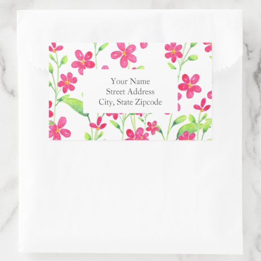 Feld der dunkelrosa Aquarellblütenzeichen Rechteckiger Aufkleber (Tasche)