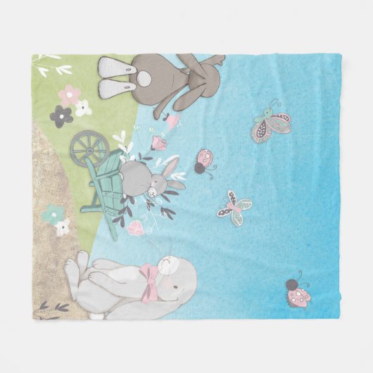 Feld der Frühlingshasen Fleecedecke (Vorderseite (Horizontal))