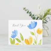 Feld der gelben blauen Blumen Dankeskarte (Stehend Vorderseite)