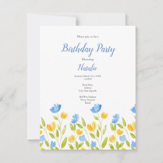 Feld der gelben blauen Blumen Einladung (Vorderseite)