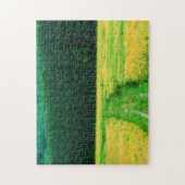 Feld der gelben Blumen Pinien Bäume Natur Malerei Puzzle (Vertikal)