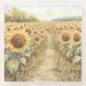 Feld der gelben Sonnenblumen Glasuntersetzer (Vorderseite)