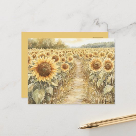 Feld der gelben Sonnenblumen Postkarte (Vorderseite/Rückseite Beispiel)