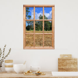 Feld der Gerstenansicht aus einem Fenster Poster