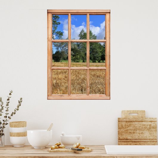 Feld der Gerstenansicht aus einem Fenster Poster (Küche)