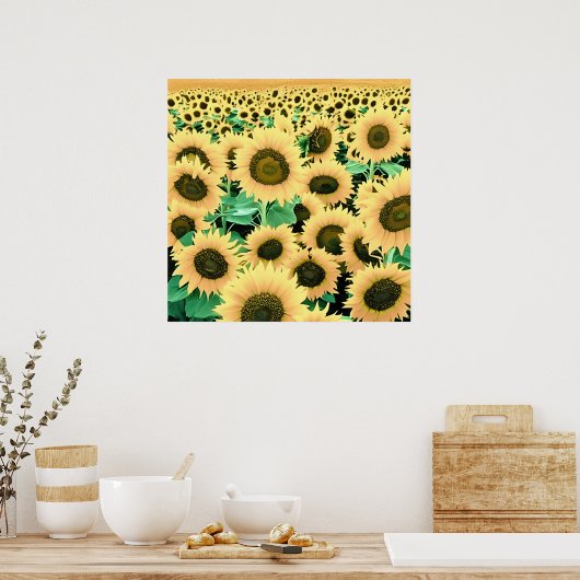 Feld der goldgelben Sonnenblumen Poster (Küche)