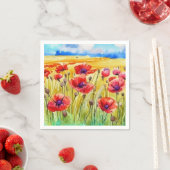 Feld der hellen Scharlachroten Poppies Aquarell Serviette (Beispiel)