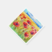 Feld der hellen Scharlachroten Poppies Aquarell Serviette (Ecke)
