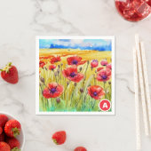 Feld der hellen Scharlachroten Poppies Aquarell Serviette (Beispiel)
