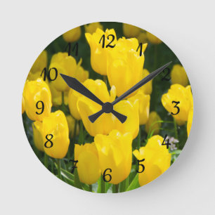 Feld der hellgelben Tulpen Runde Wanduhr