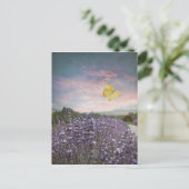 Feld der Lavendel-Blume, Blauer Himmel, rosa Sonne Postkarte (Stehend Vorderseite)