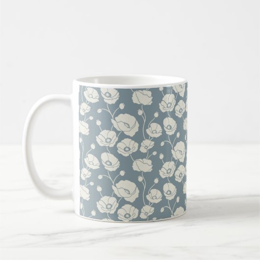 Feld der Poppies Creme auf blau Kaffeetasse (Links)