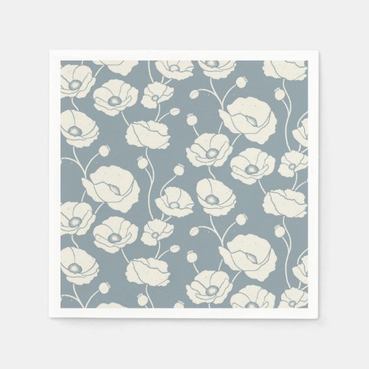 Feld der Poppies Creme auf blau Serviette (Vorderseite)