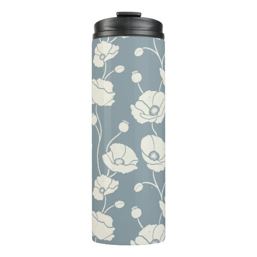 Feld der Poppies Creme auf blau Thermosbecher (Vorderseite)