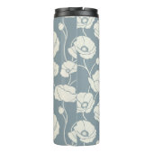 Feld der Poppies Creme auf blau Thermosbecher (Rückseite)