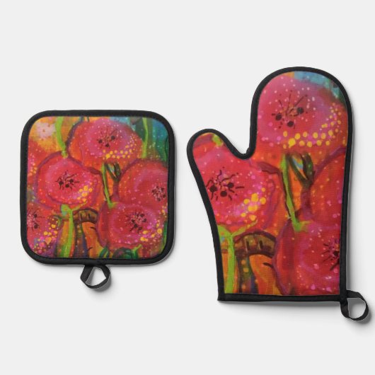Feld der Poppies Oven Mitt und Pot Holder Set (Vorderseite)