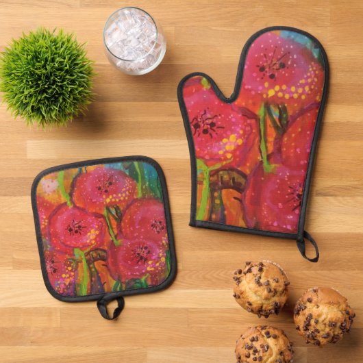 Feld der Poppies Oven Mitt und Pot Holder Set (Oben Unten)